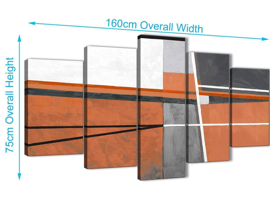 Extra Large 5 Part Burnt Orange Grey Painting Abstract Bedroom Canvas Pictures Decorations - 5390 - 160cm XL Set Artwork