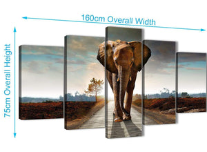 Extra Large 5 Piece Canvas Wall Art Pictures - Modern Elephant Landscape - 5209 - 160cm XL Set Artwork