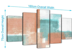 Extra Large 5 Piece Coral Turquoise Abstract Bedroom Canvas Pictures Decorations - 5366 - 160cm XL Set Artwork