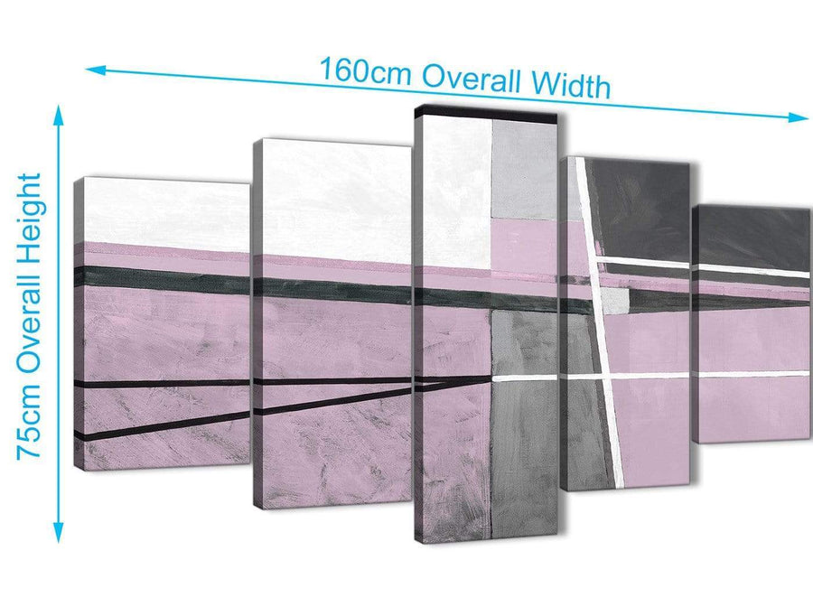 Extra Large 5 Piece Lilac Grey Painting Abstract Living Room Canvas Pictures Decor - 5395 - 160cm XL Set Artwork
