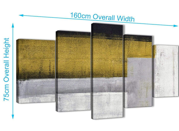 Extra Large 5 Piece Mustard Yellow Grey Painting Abstract Office Canvas Pictures Decorations - 5425 - 160cm XL Set Artwork