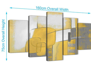 Extra Large 5 Panel Mustard Yellow Grey Painting Abstract Bedroom Canvas Pictures Decor - 5419 - 160cm XL Set Artwork