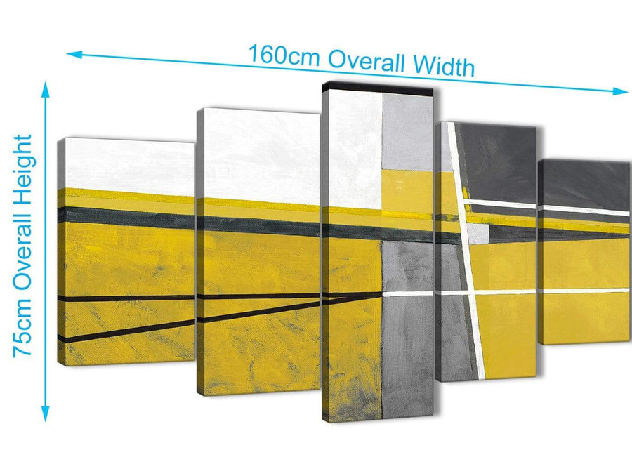 Extra Large 5 Piece Mustard Yellow Grey Painting Abstract Bedroom Canvas Wall Art Decor - 5388 - 160cm XL Set Artwork