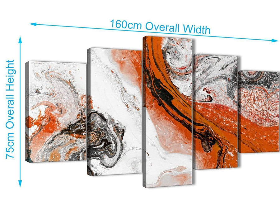 Extra Large 5 Panel Orange and Grey Swirl Abstract Office Canvas Pictures Decorations - 5461 - 160cm XL Set Artwork