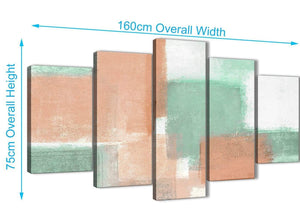 Extra Large 5 Piece Peach Mint Green Abstract Dining Room Canvas Pictures Decor - 5375 - 160cm XL Set Artwork