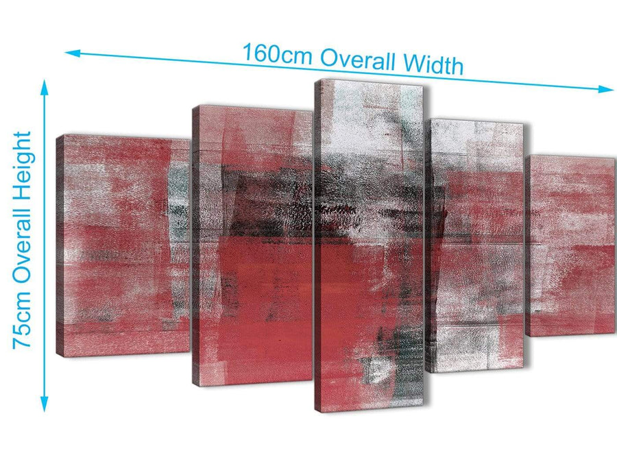 Extra Large 5 Piece Red Black White Painting Abstract Dining Room Canvas Pictures Decor - 5397 - 160cm XL Set Artwork