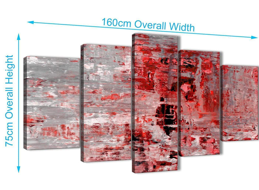 Extra Large 5 Panel Red Grey Painting Abstract Office Canvas Pictures Decor - 5414 - 160cm XL Set Artwork