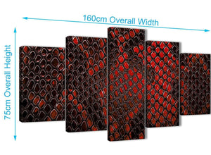 Extra Large 5 Panel Red Snakeskin Animal Print Abstract Living Room Canvas Wall Art Decorations - 5476 - 160cm XL Set Artwork