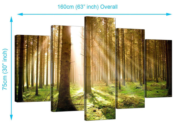 Set Of 5 Modern Green Canvas Art