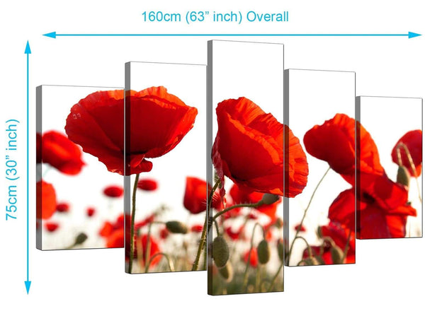 5 Part Set of Living-Room Red Canvas Wall Art