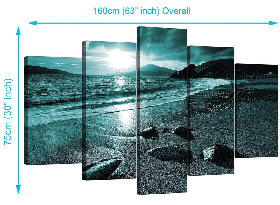 Five Panel Set of Extra-Large Teal Canvas Pictures