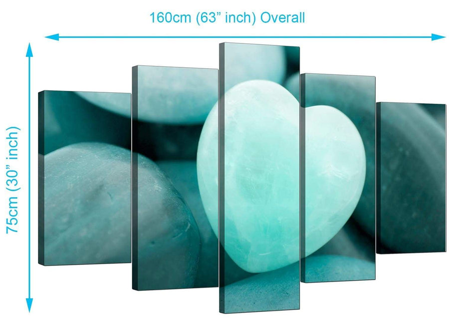 5 Part Set of Living-Room Teal Canvas Wall Art