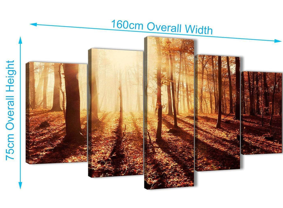 Extra Large 5 Panel Trees Canvas Wall Art Prints - Autumn Leaves Forest Scenic Landscapes - 5386 Orange - 160cm XL Set Artwork