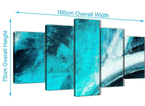 Extra Large 5 Piece Turquoise and White - Abstract Dining Room Canvas Pictures Decorations - 5448 - 160cm XL Set Artwork