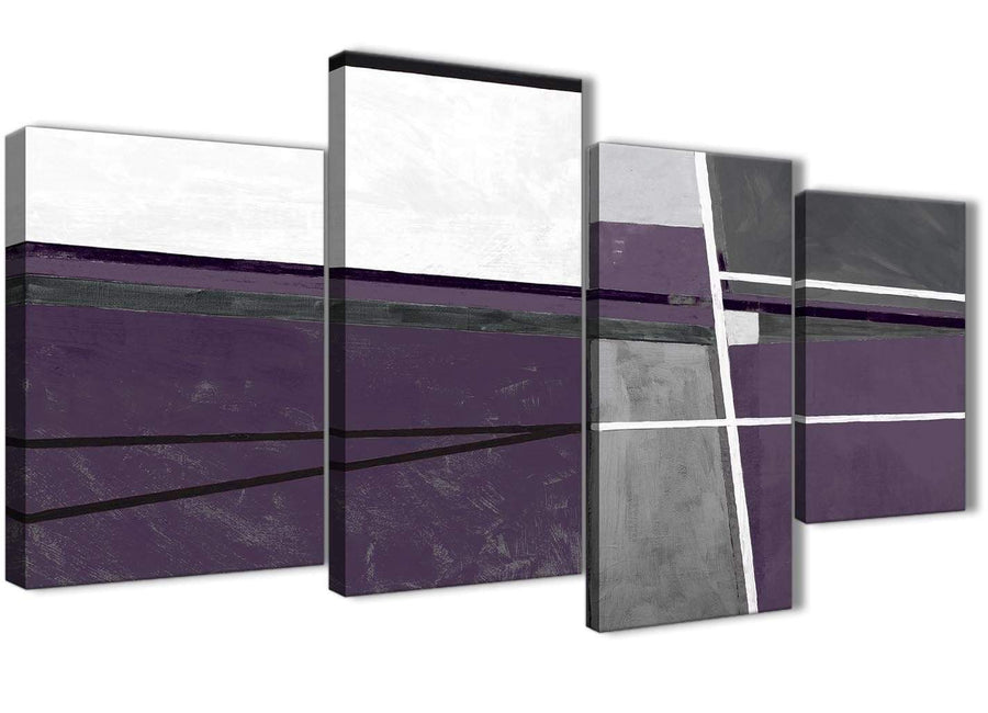 Extra Large Aubergine Grey Painting Abstract Bedroom Canvas Pictures Decor - 4392 - 130cm Set of Prints