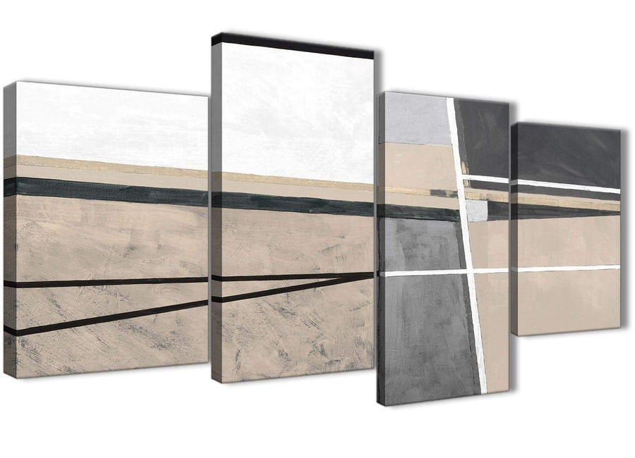 Extra Large Beige Cream Grey Painting Abstract Living Room Canvas Pictures Decor - 4394 - 130cm Set of Prints