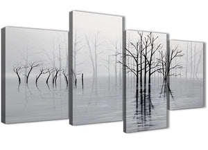 Extra Large Black White Grey Tree Landscape Painting Living Room Canvas Pictures Decor - 4416 - 130cm Set of Prints