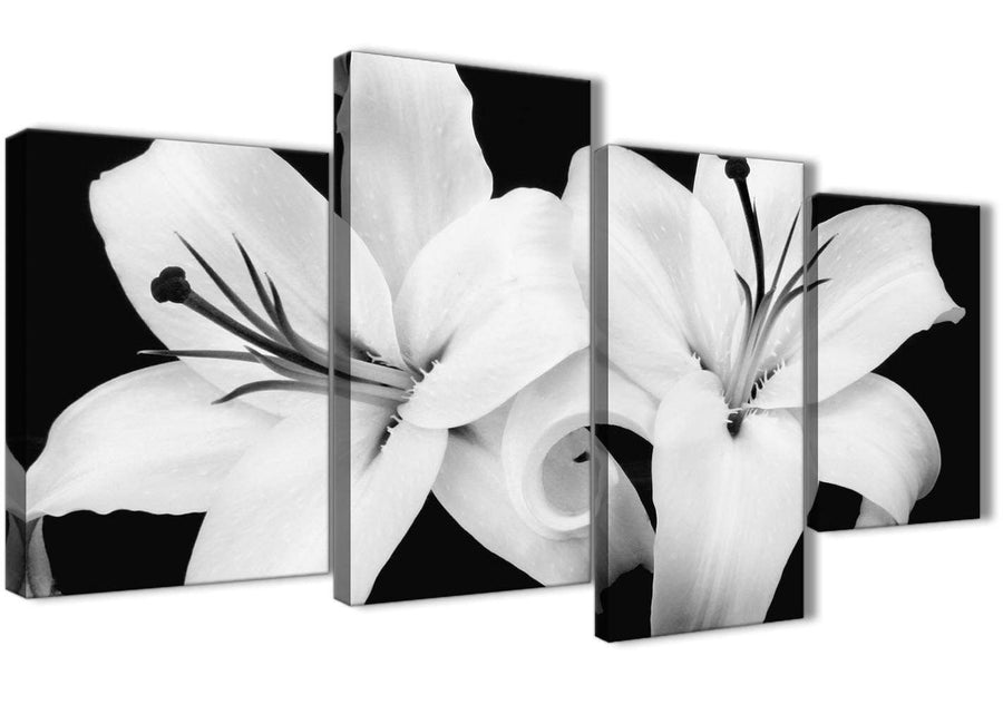 Extra Large Black White Lily Flower Bedroom Canvas Wall Art Decor - 4458 - 130cm Set of Prints