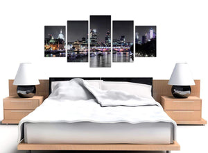 extra large black white london at night with grey cityscape canvas 5 part split 160cm wide 5211