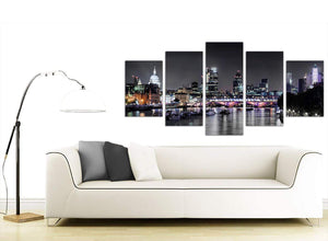 extra large black white london at night with grey cityscape canvas multi 5 panel 160cm wide 5211