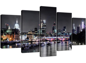 extra large black white london at night with grey cityscape canvas multi set of 5 160cm wide 5211