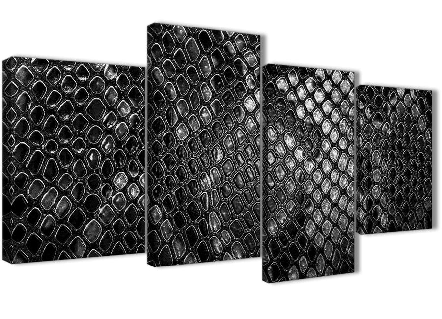 Extra Large Black White Snakeskin Animal Print Abstract Bedroom Canvas Pictures Decor - 4510 - 130cm Set of Prints