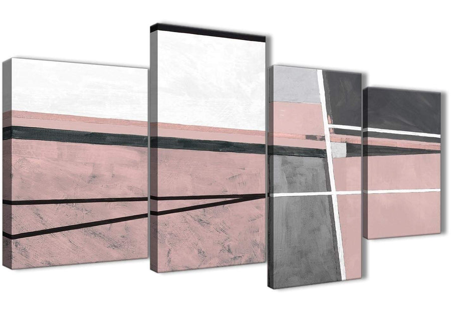 Extra Large Blush Pink Grey Painting Abstract Bedroom Canvas Wall Art Decor - 4393 - 130cm Set of Prints