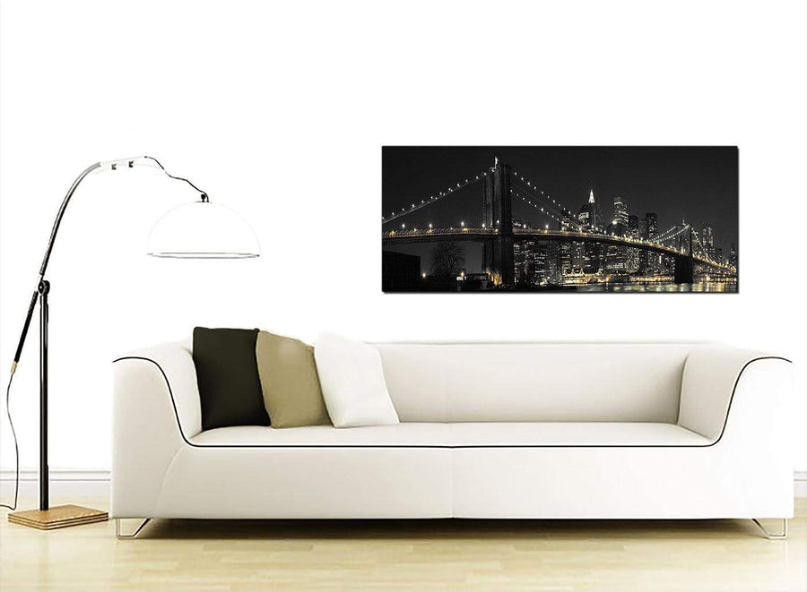 Modern Black White NYC Brooklyn Bridge Cityscape Canvas