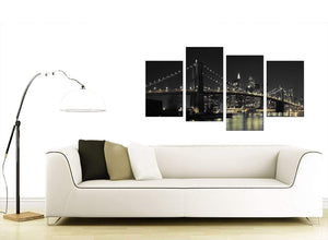 Modern Black White NYC Brooklyn Bridge Cityscape Canvas