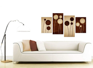Brown Cream Modern Abstract Flower Floral Canvas - Split 4 Piece - 130cm - 4123