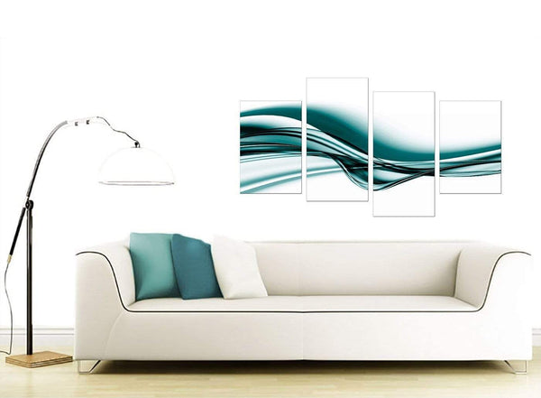 Teal Coloured White Wave Abstract Canvas