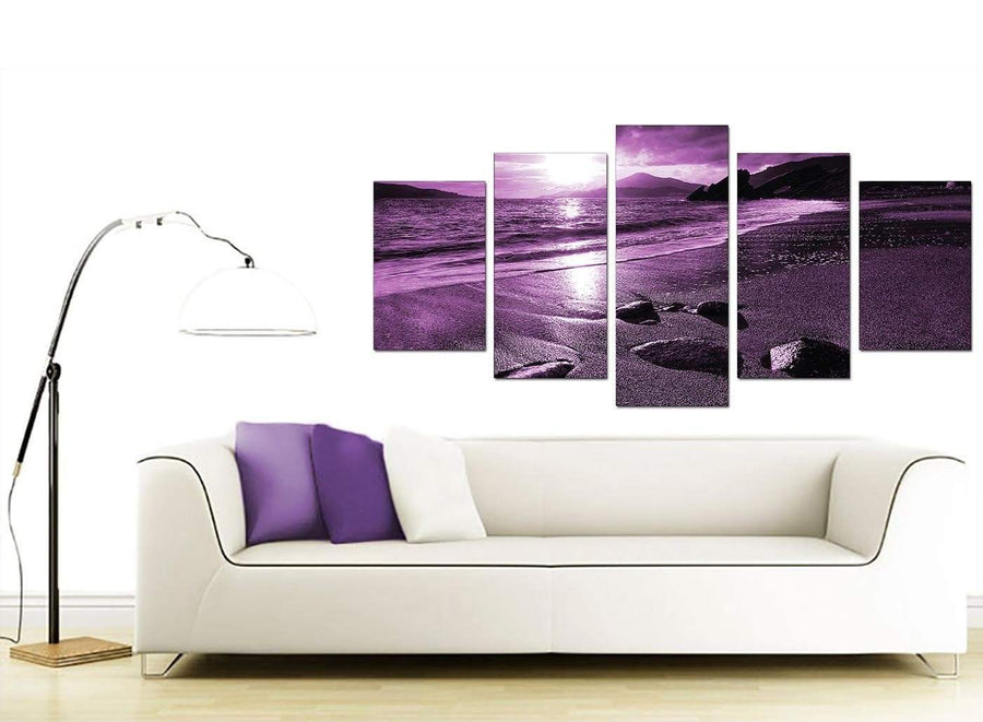 Modern Purple Sunset Beach Scene Landscape Canvas
