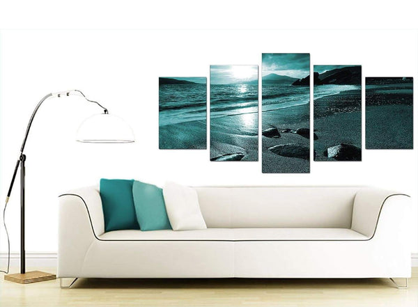Teal Living Room 5 Piece Set of Landscape Beach