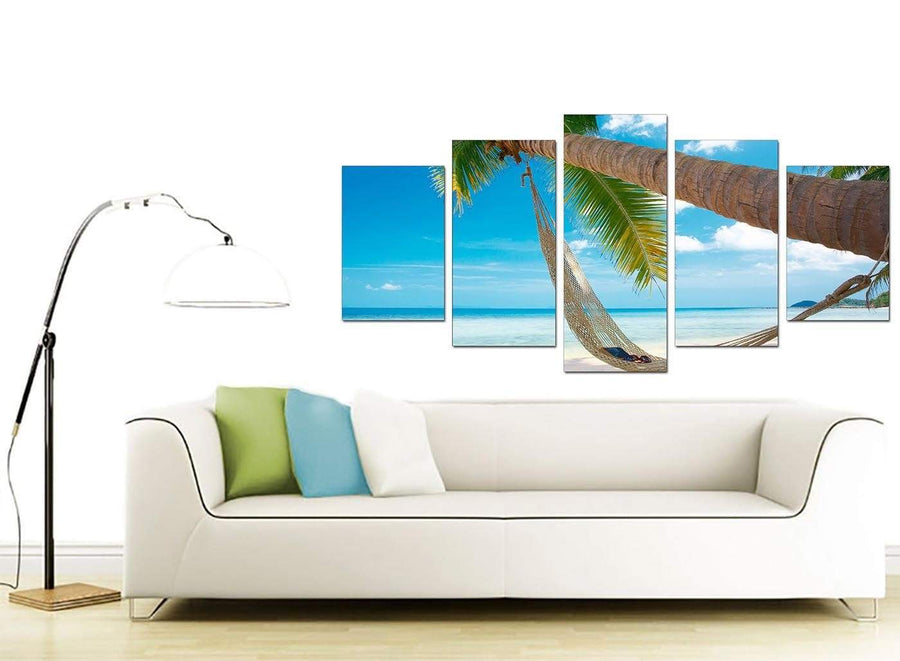 Modern Tropical Blue Palm Tree Scene Beach Canvas