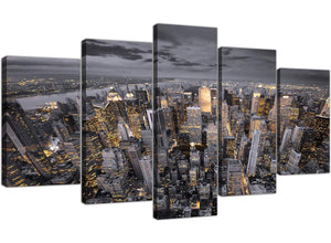 Black White Yellow New York Skyline Cityscape Canvas 