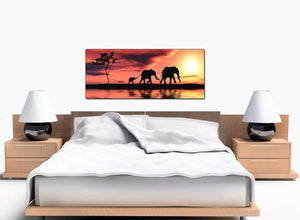 African Sunset Elephant Bedroom Orange Canvas Pictures