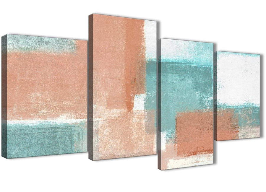 Extra Large Coral Turquoise Abstract Living Room Canvas Pictures Decor - 4366 - 130cm Set of Prints