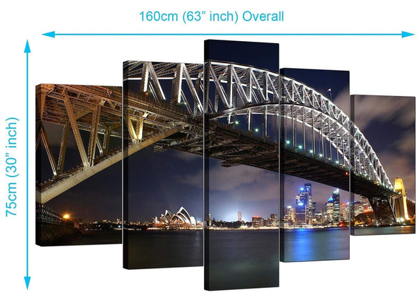 Set Of Five Living-Room Blue Canvas Prints