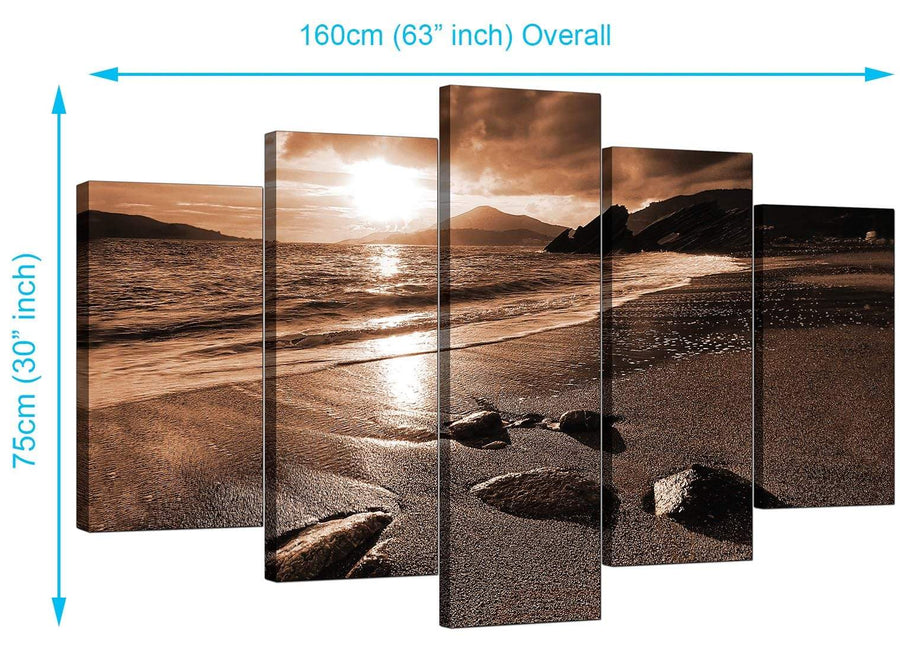 Set Of Five Living-Room Brown Canvas Pictures