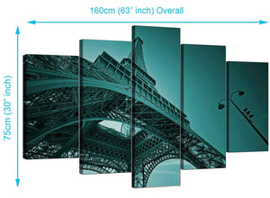 Set Of 5 Extra-Large Teal Canvas Pictures