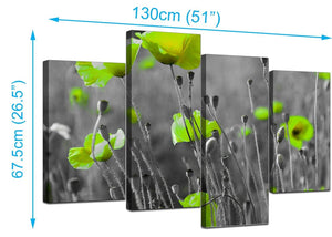 Four Part Set of Extra-Large Green Canvas Wall Art