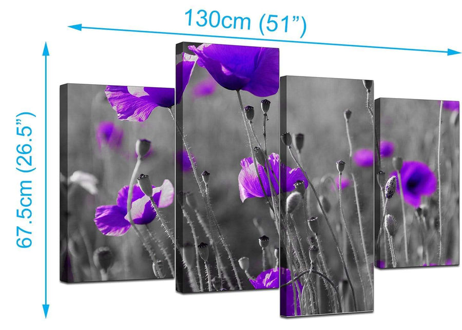 Set Of 4 Living-Room Purple Canvas Pictures