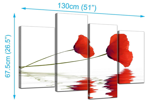 Four Panel Set of Living-Room Red Canvas Wall Art