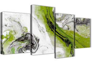 Extra Large Lime Green and Grey Swirl Abstract Bedroom Canvas Wall Art Decor - 4464 - 130cm Set of Prints