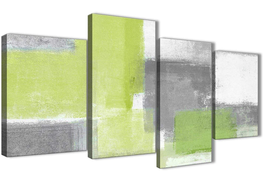 Extra Large Lime Green Grey Abstract - Abstract Living Room Canvas Pictures Decor - 4369 - 130cm Set of Prints