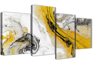 Extra Large Mustard Yellow and Grey Swirl Abstract Bedroom Canvas Pictures Decor - 4462 - 130cm Set of Prints