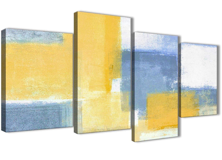 Extra Large Mustard Yellow Blue Abstract Living Room Canvas Pictures Decor - 4371 - 130cm Set of Prints