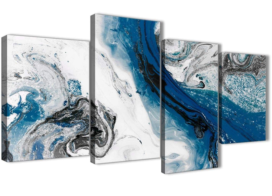 Extra Large Blue and Grey Swirl Abstract Bedroom Canvas Pictures Decor - 4465 - 130cm Set of Prints