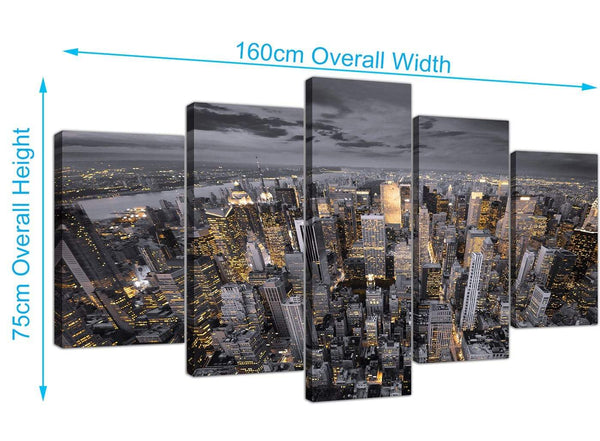 Black White Yellow New York Skyline Cityscape Canvas 