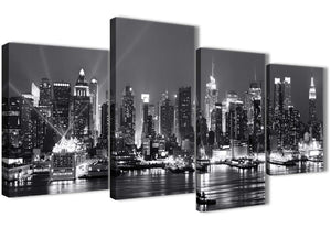 Extra Large New York Hudson River Skyline Canvas Art Prints - Landscape - 4435 Black White Grey - 130cm Set of Pictures